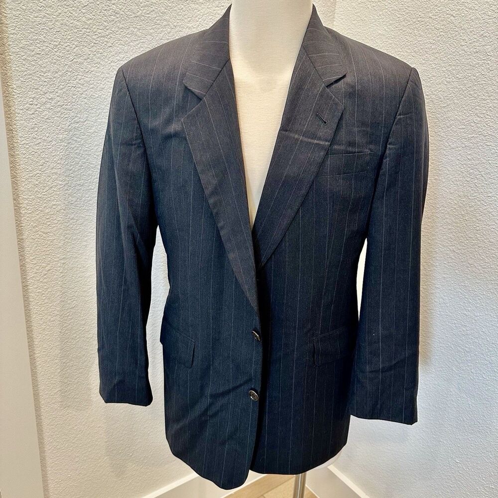 Vintage Hugo Boss Blazer Men 40 Gray Striped Lined Two Button USA Sport Coat